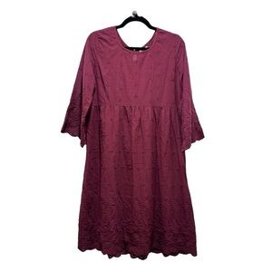 World Market Embroidered Babydoll Midi Dress